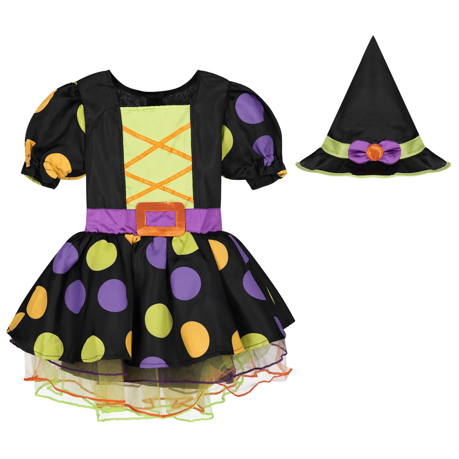 Younger Girls Black Halloween Witch Costume, 1, hi-res