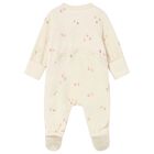Baby Girls Beige & Pink Velour Babygrow, 2, hi-res