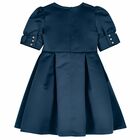 Girls Navy Blue Satin Dress, 2, hi-res