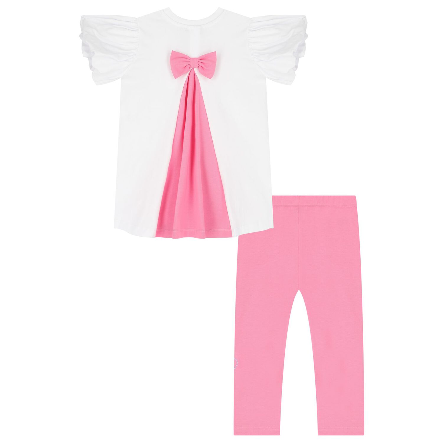 Girls White & Pink Cotton Leggings Set, 1, hi-res image number null