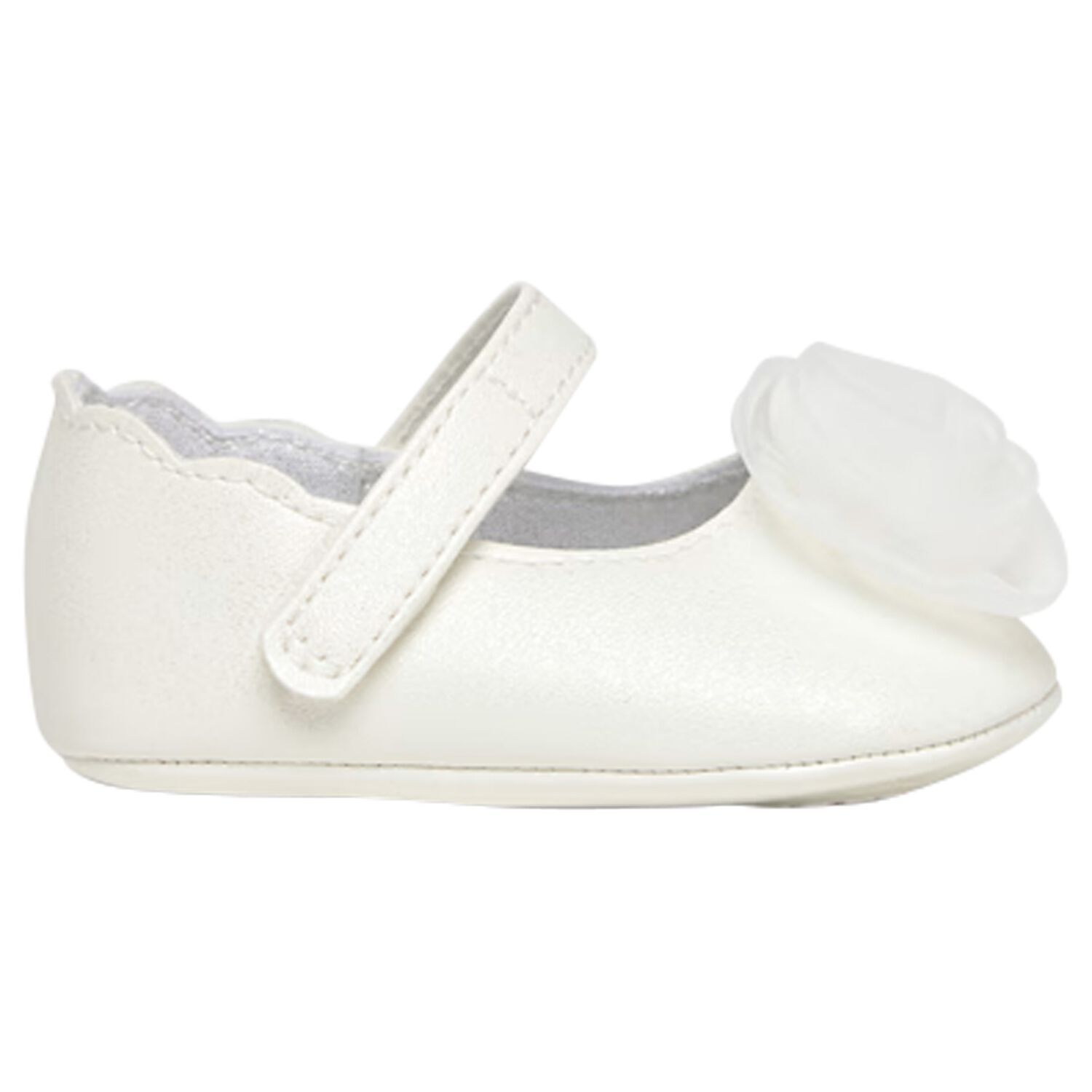 Baby Girls White Flower Pre Walker Shoes, 1, hi-res