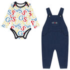Baby Boys Blue Logo Dungaree Set, 1, hi-res