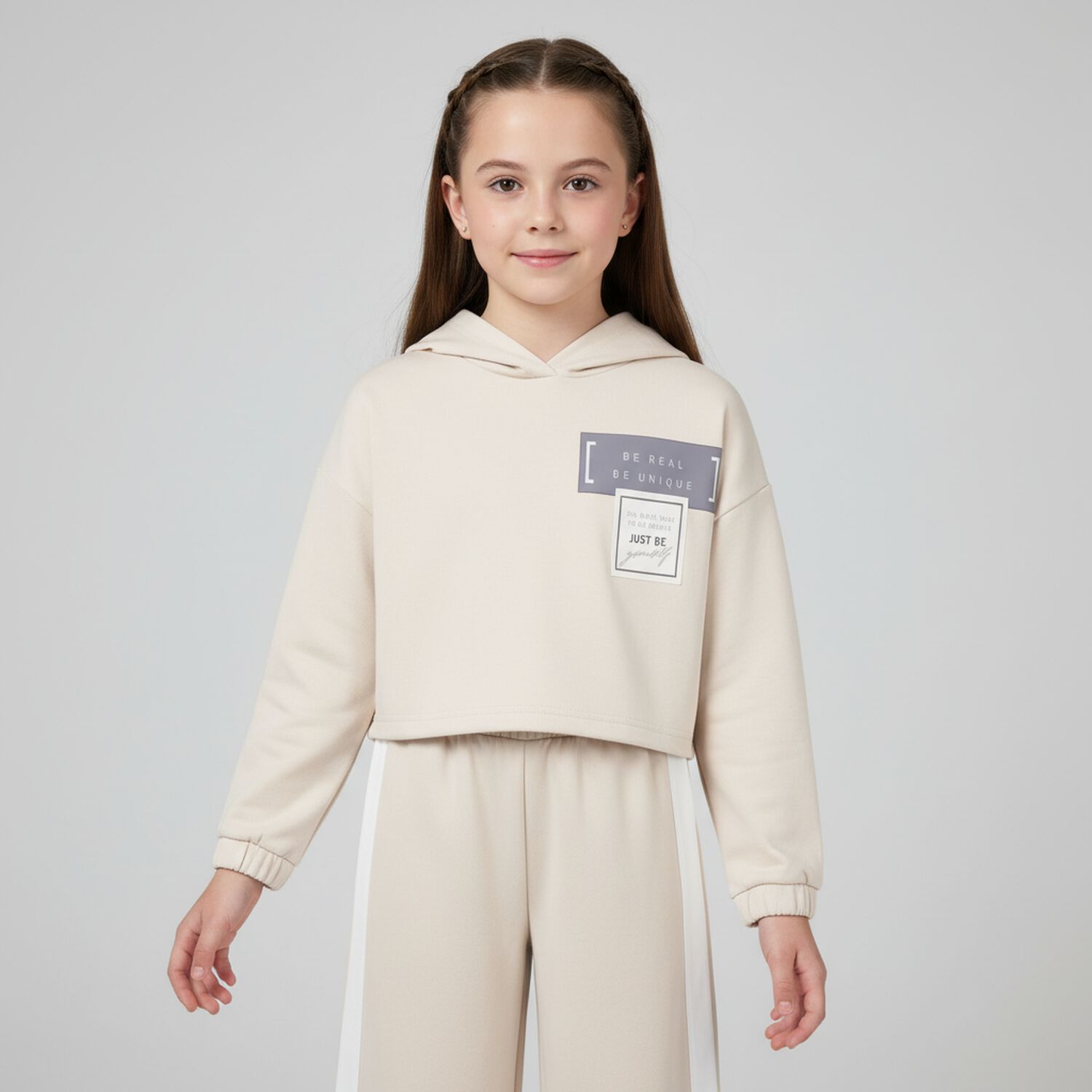 بدلة رياضية باللون البيج للبنات, 2, hi-res