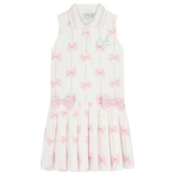Girls White & Pink Bow Dress