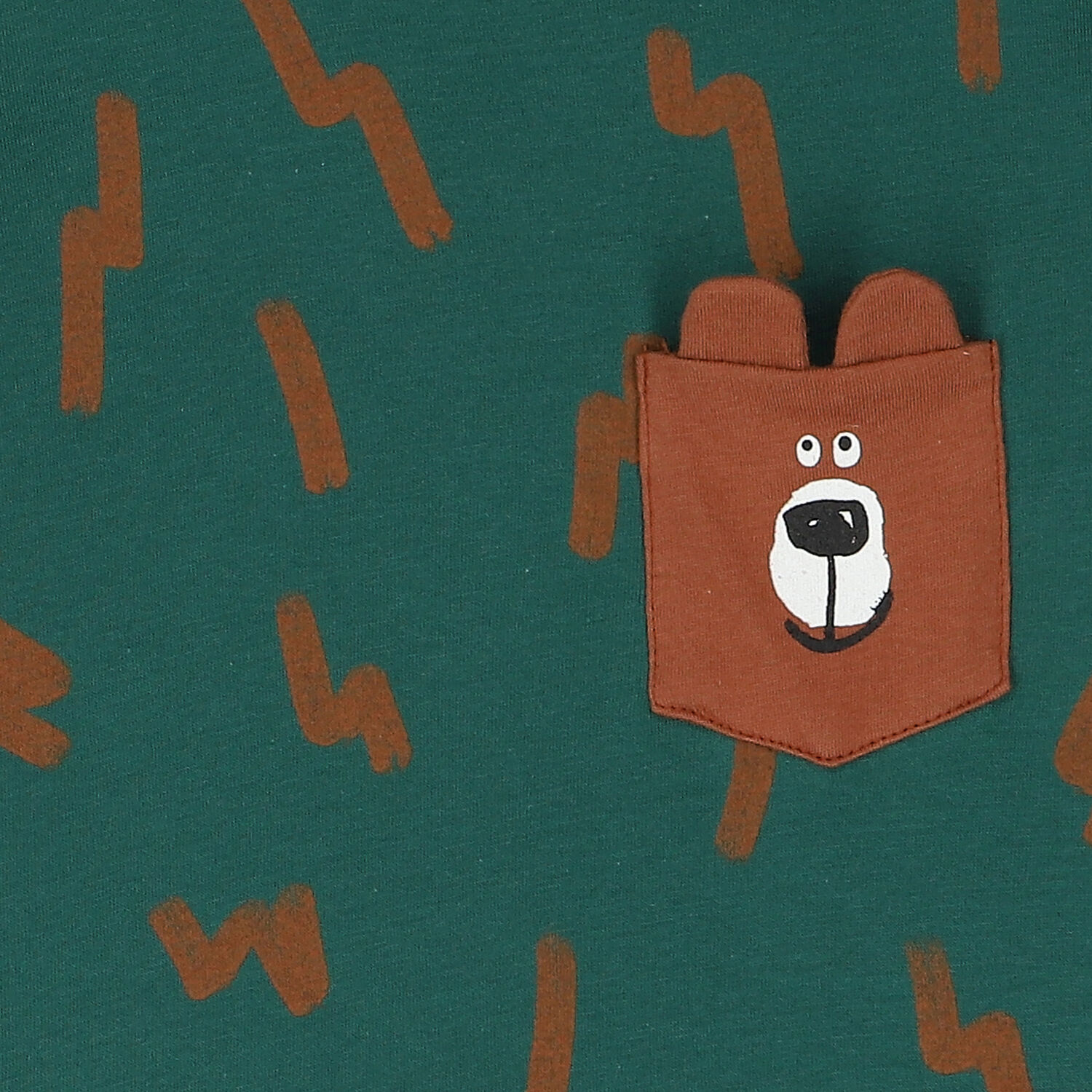 توب أولاد بأكمام بطبعة الدب باللون الاخضر, 1, hi-res