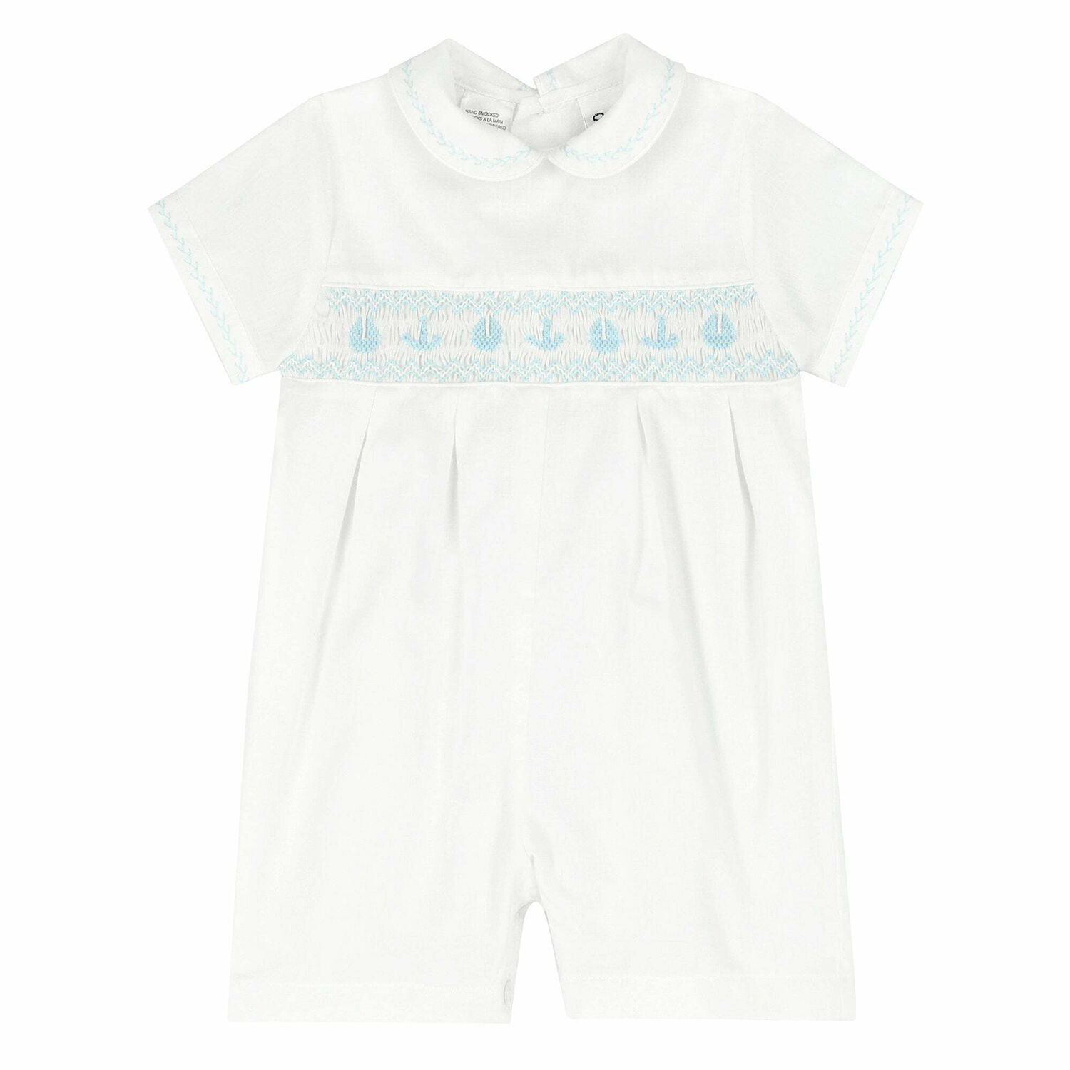 Baby Boys White Smocked Romper, 1, hi-res