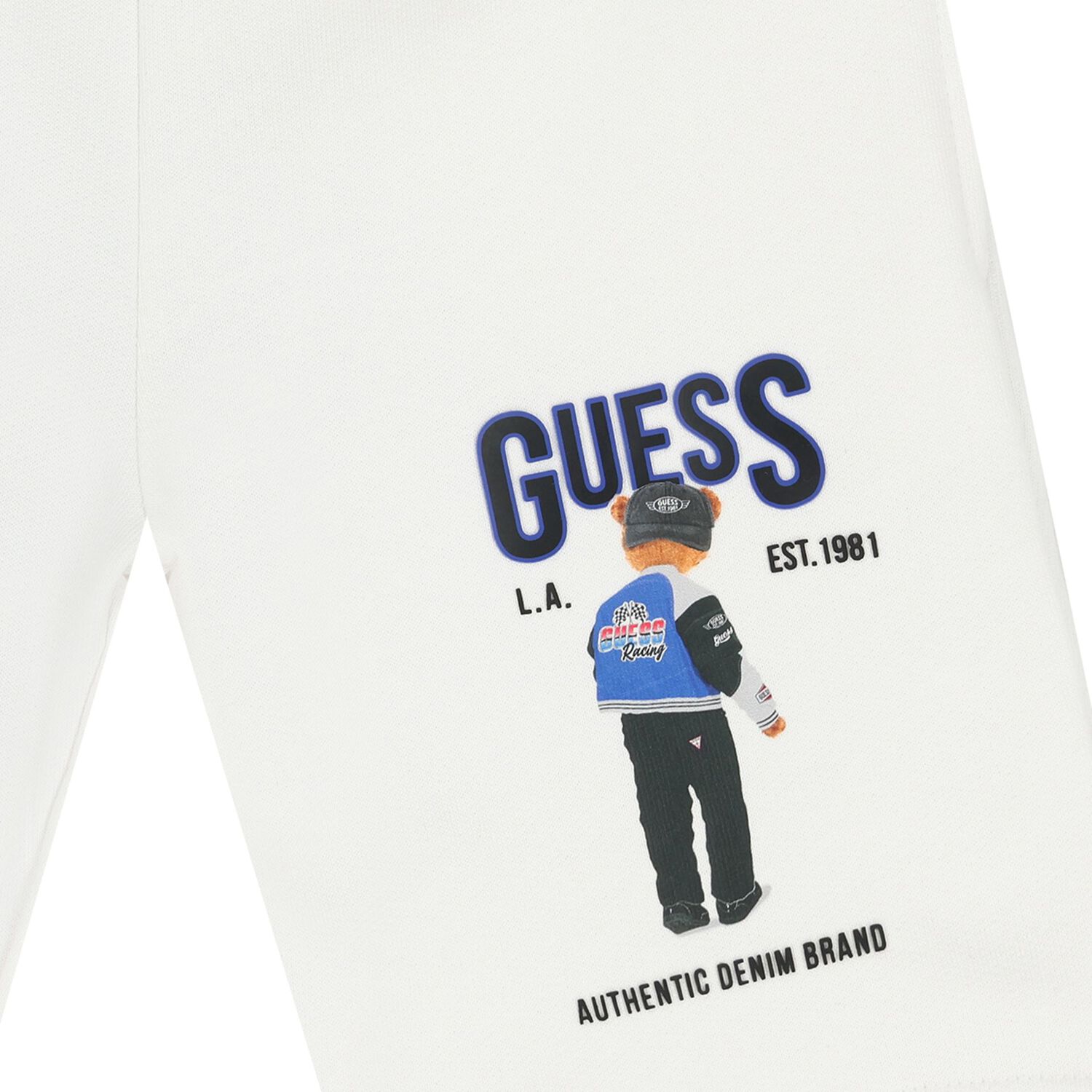 Boys White Teddy Bear Logo Shorts, 1, hi-res