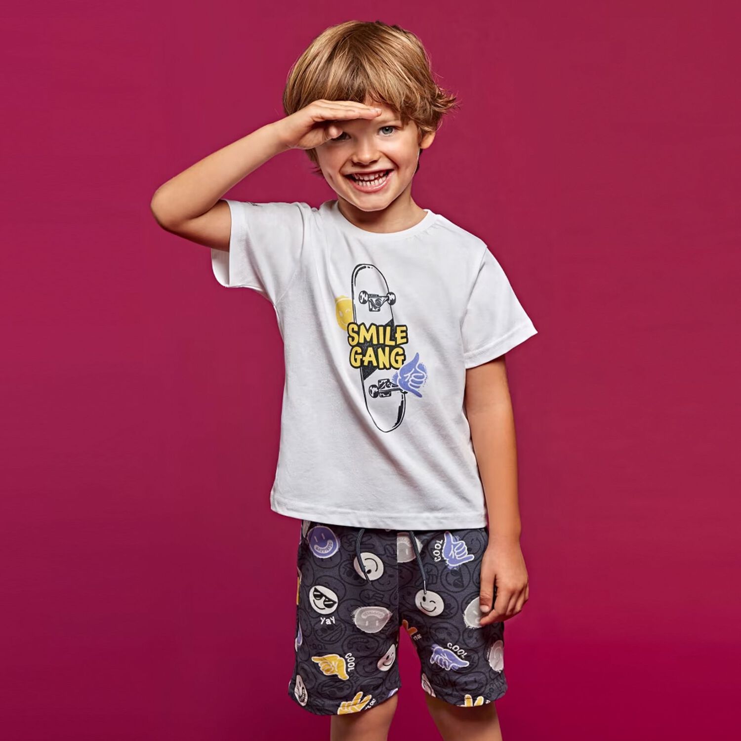 Boys White & Grey Shorts Set, 1, hi-res