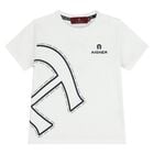 Youngers Boys White & Navy Blue Logo Shorts Set, 1, hi-res