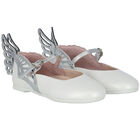 Girls White & Silver Leather Shoes, 1, hi-res