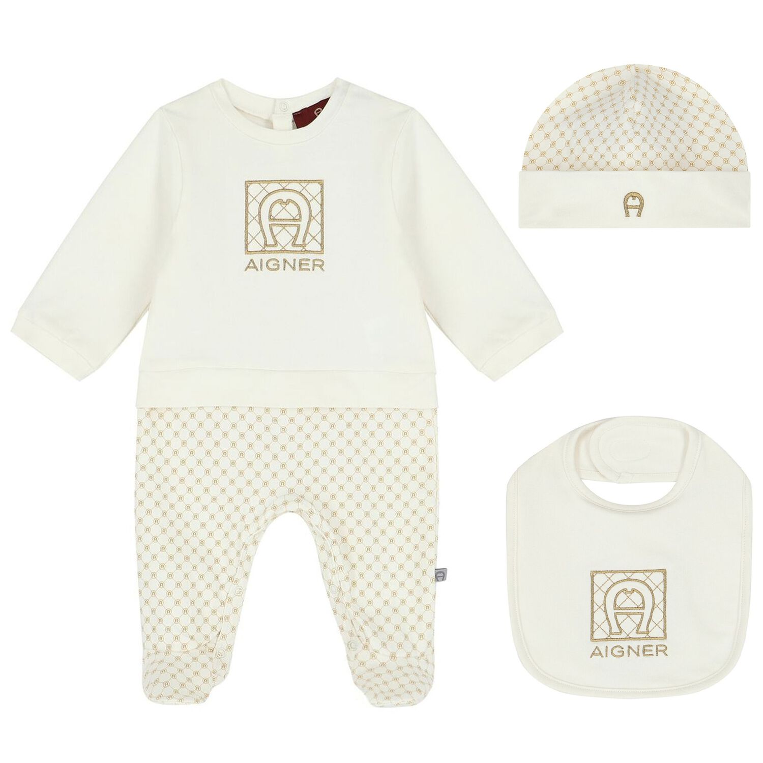 Ivory & Gold Logo Babygrow Gift Set, 1, hi-res image number null