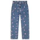 Girls Blue & Pink Logo Denim Jeans, 1, hi-res