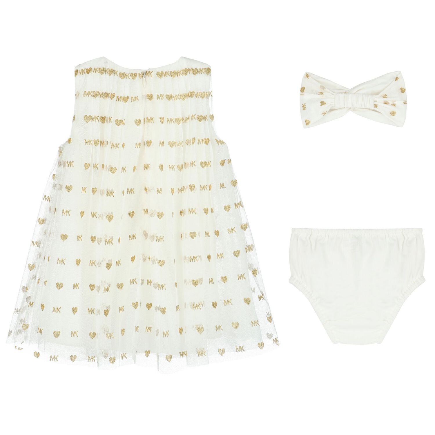 Younger Girls Ivory & Gold Tulle Dress Set, 1, hi-res