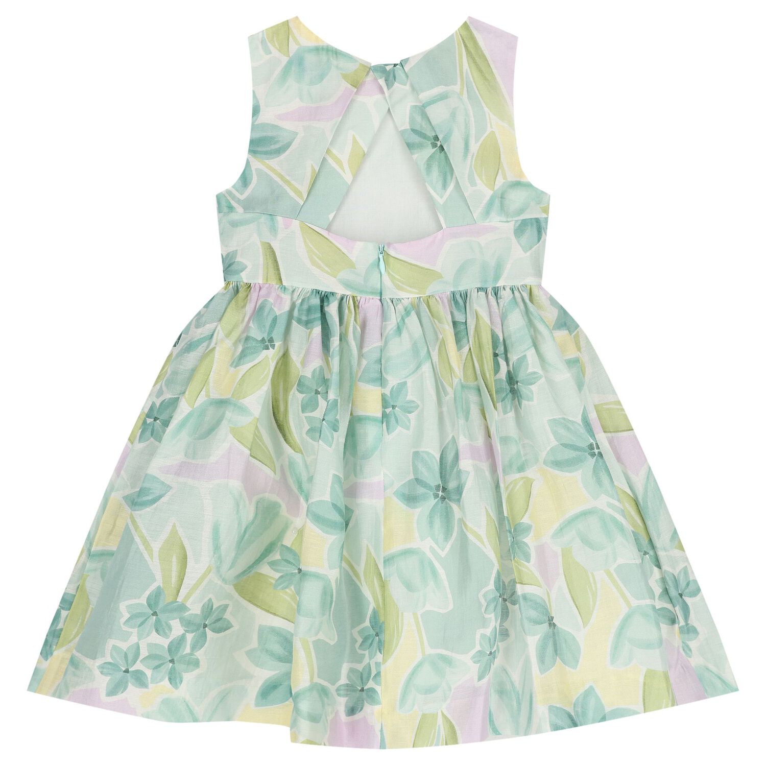 Girls Green Floral Dress, 2, hi-res