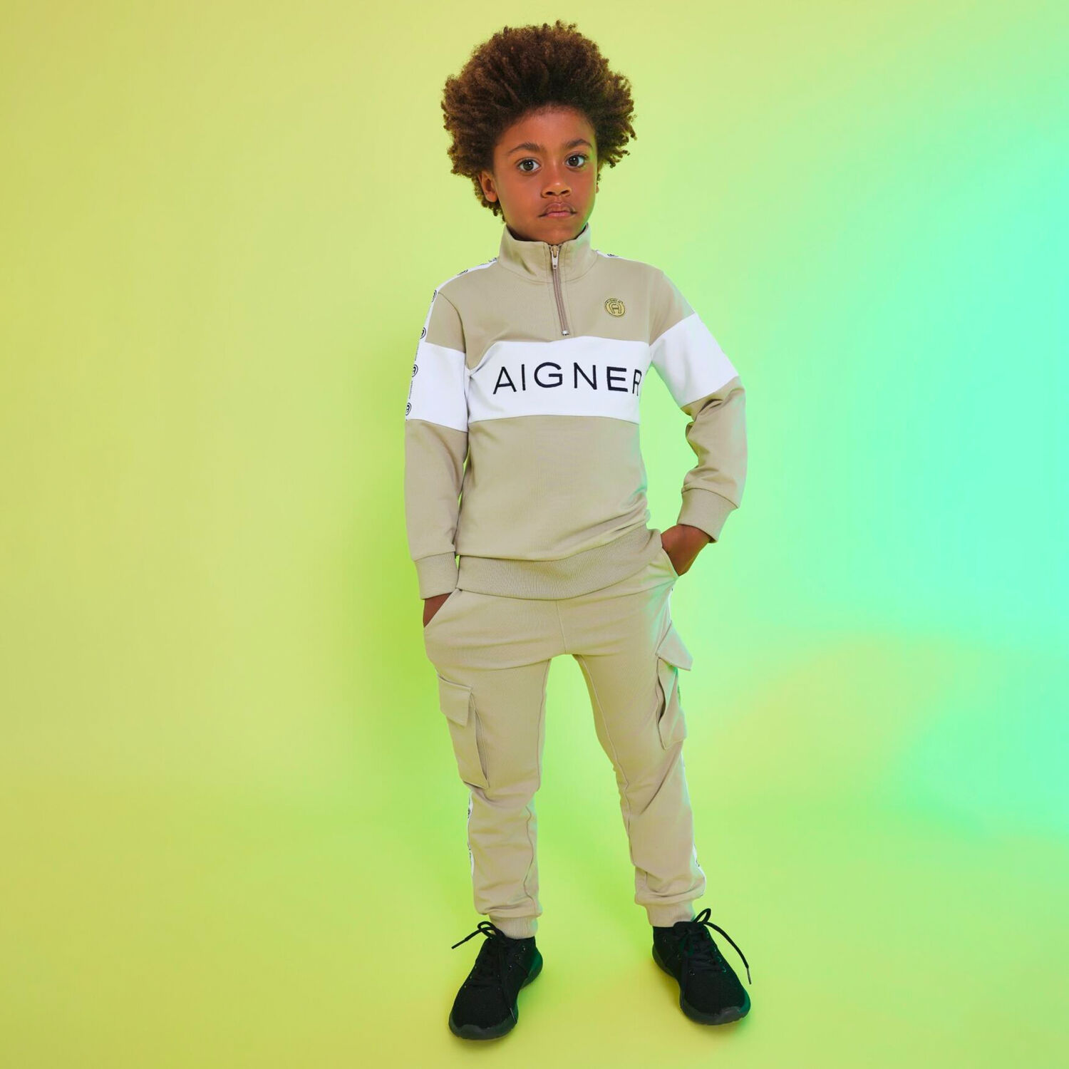 Boys Beige Logo Tracksuit, 2, hi-res image number null