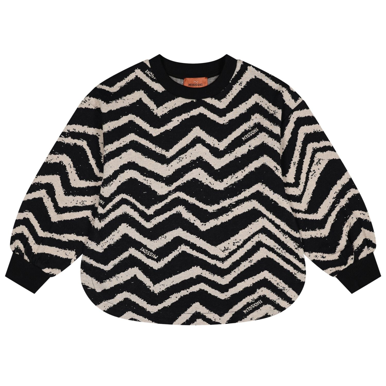 Girls Black & Ivory Zig Zag Sweatshirt, 1, hi-res