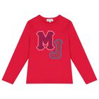 توب بنات بأكمام بالشعار مطرز باللون الوردى, 1, hi-res