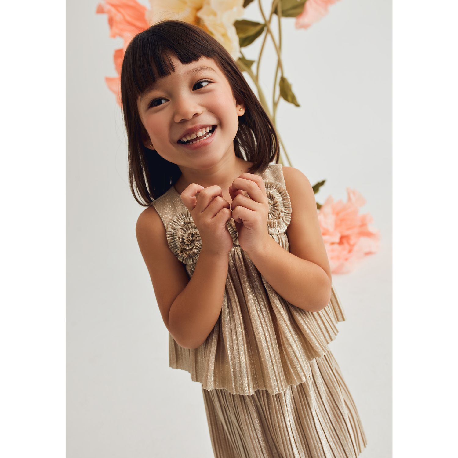 Girls Gold Pleated Skirt Set, 1, hi-res image number null
