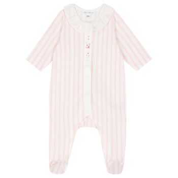 Baby Girls White & Pink Striped Babygrow