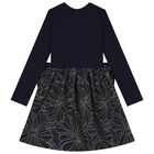Girls Navy Blue & Gold Jacquard Dress, 1, hi-res