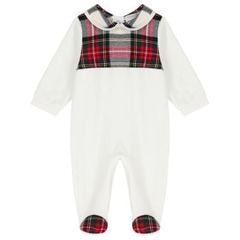 Baby Boys Ivory Tartan Babygrow