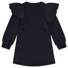 Girls Navy Blue Logo Flower Dress, 2, hi-res