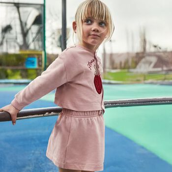 طقم فستان بنات بطبعه فراوله باللون الوردى 