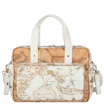 White & Beige Geo Map Baby Changing Bag