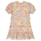Girls Orange Floral Belted Dress, 1, hi-res