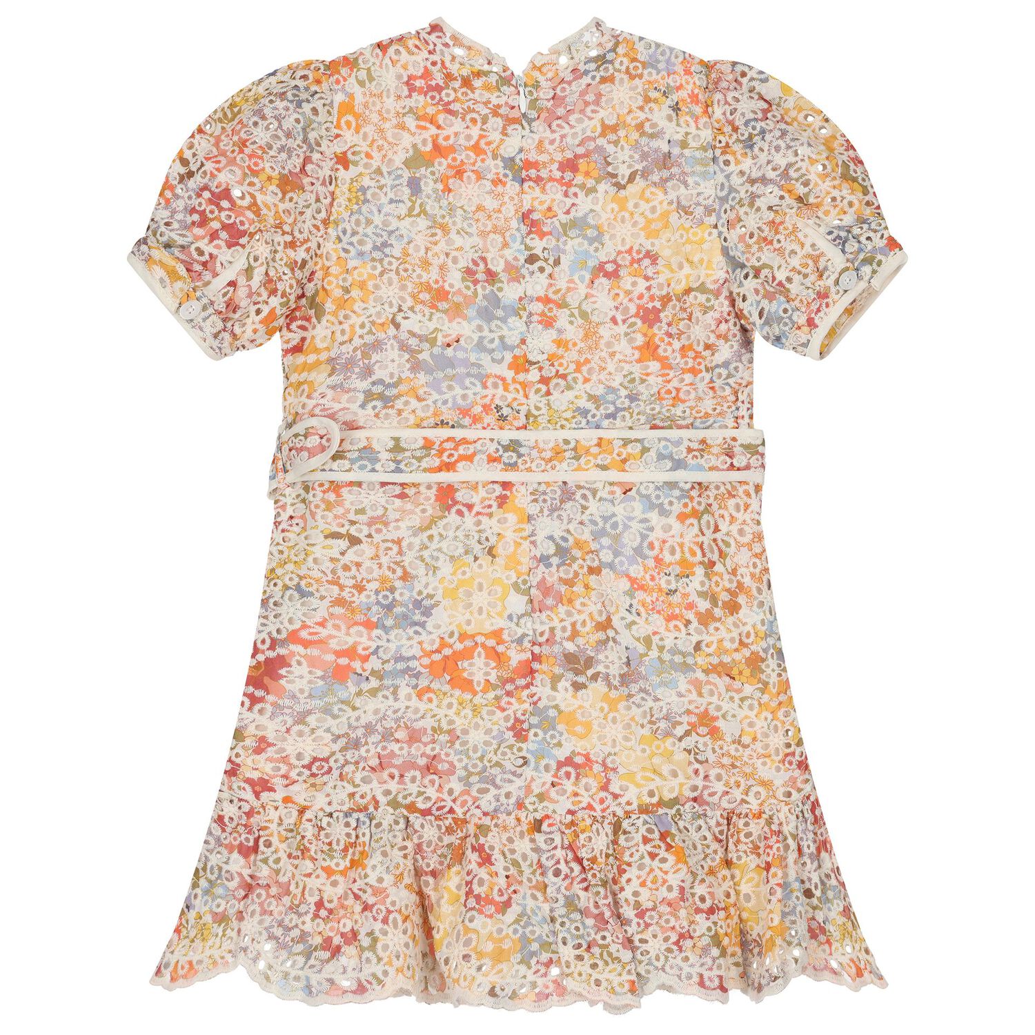Girls Orange Floral Belted Dress, 1, hi-res