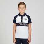 Boys White Logo Polo Shirt, 1, hi-res