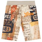 Boys Beige Logo Shorts, 1, hi-res