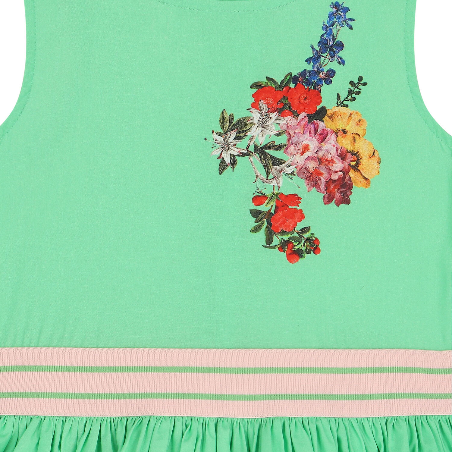 Girls Green Floral Dress, 1, hi-res