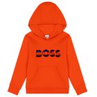 Boys Orange Logo Hooded Top, 1, hi-res
