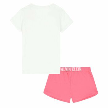 Girls White & Pink Top & Short Pyjamas
