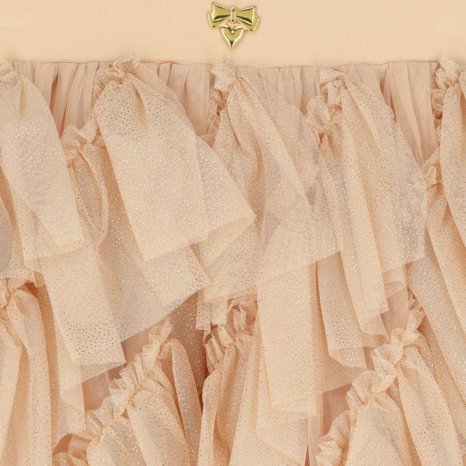 تنورة تول بكشكشة لامعة باللون الذهبي للبنات, 1, hi-res