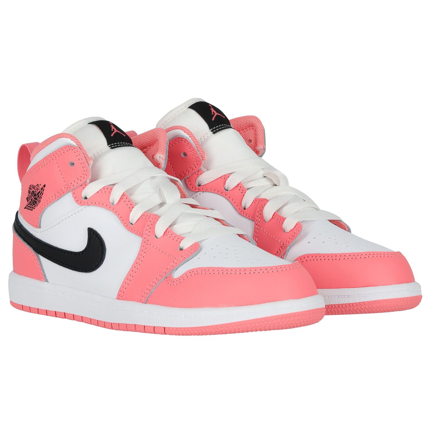 Girls Neon Pink & White Air Jordan 1 Mid Trainers, 7, hi-res
