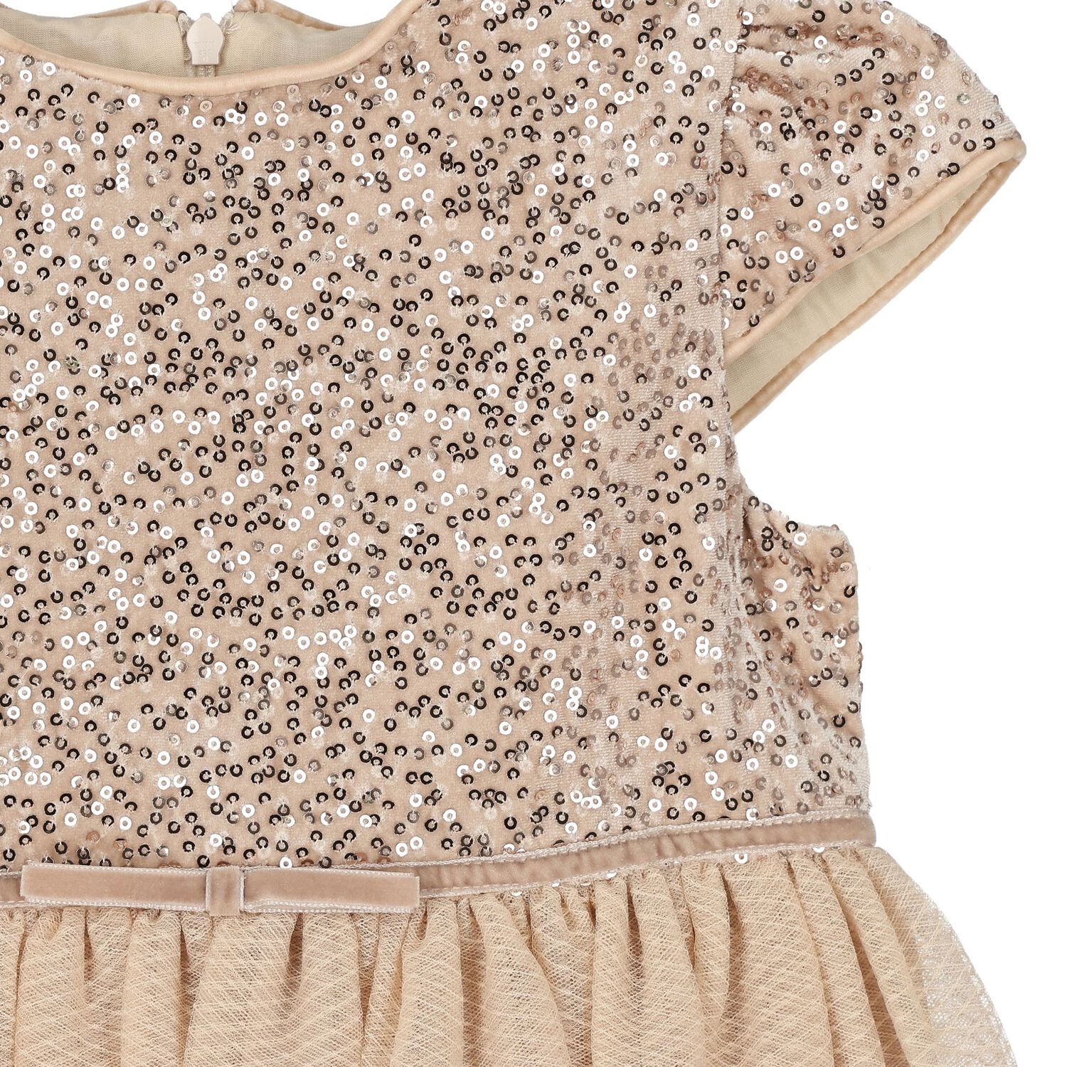 Girls Beige Sequin & Tulle Dress, 1, hi-res