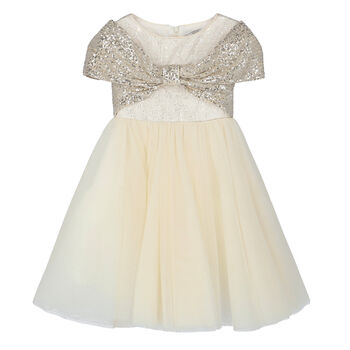 Girls Gold Embellished Jacquard Dress