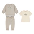 Baby Boys Beige & Ivory 3-Piece Tracksuit Gift Set, 3, hi-res