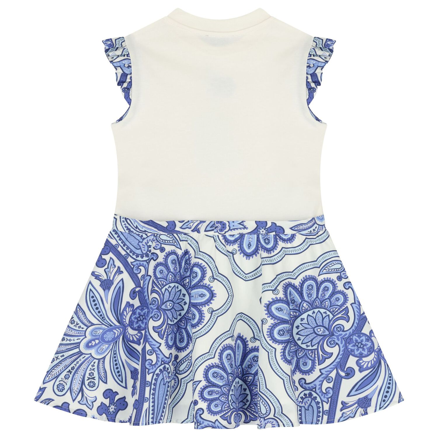 Girls Ivory & Blue Floral Paisley Dress, 1, hi-res