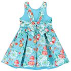 Girls Blue Floral Satin Dress, 1, hi-res