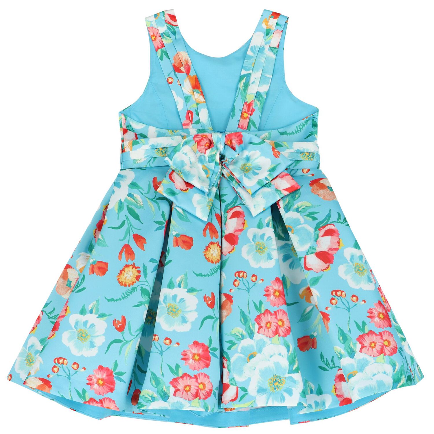 Girls Blue Floral Satin Dress, 1, hi-res image number null