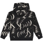 Boys Black Logo Hooded Top, 1, hi-res