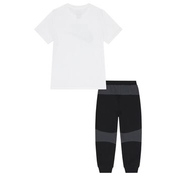 Boys White & Black Logo Trousers Set