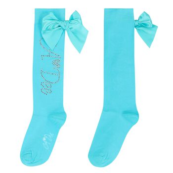 Girls Blue Logo Bow Socks