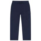 Boys Navy Blue Logo Trousers, 1, hi-res