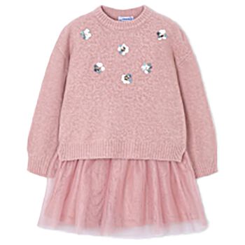 طقم فستان تول وردي للبنات