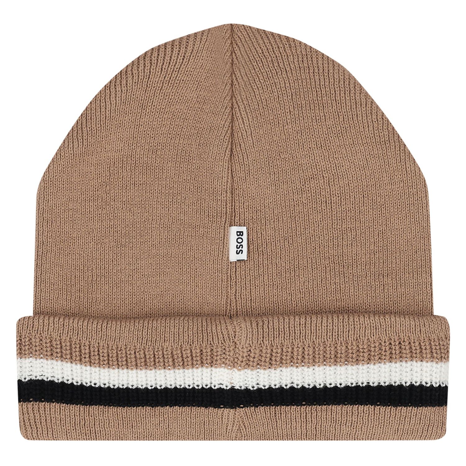 Baby Boys Beige Logo Beanie Hat, 1, hi-res