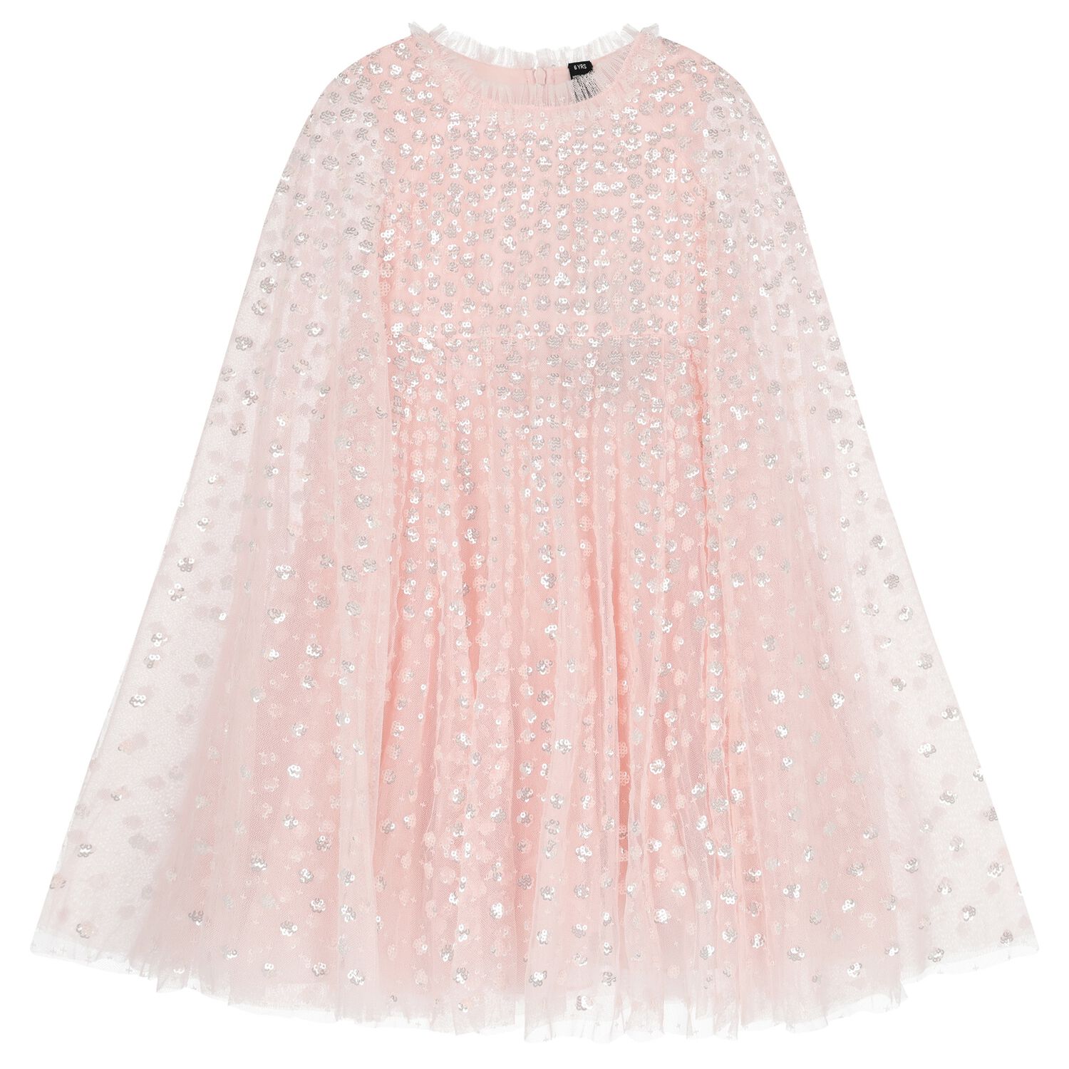 Girls Pink Sequin & Tulle Cape Dress , 1, hi-res